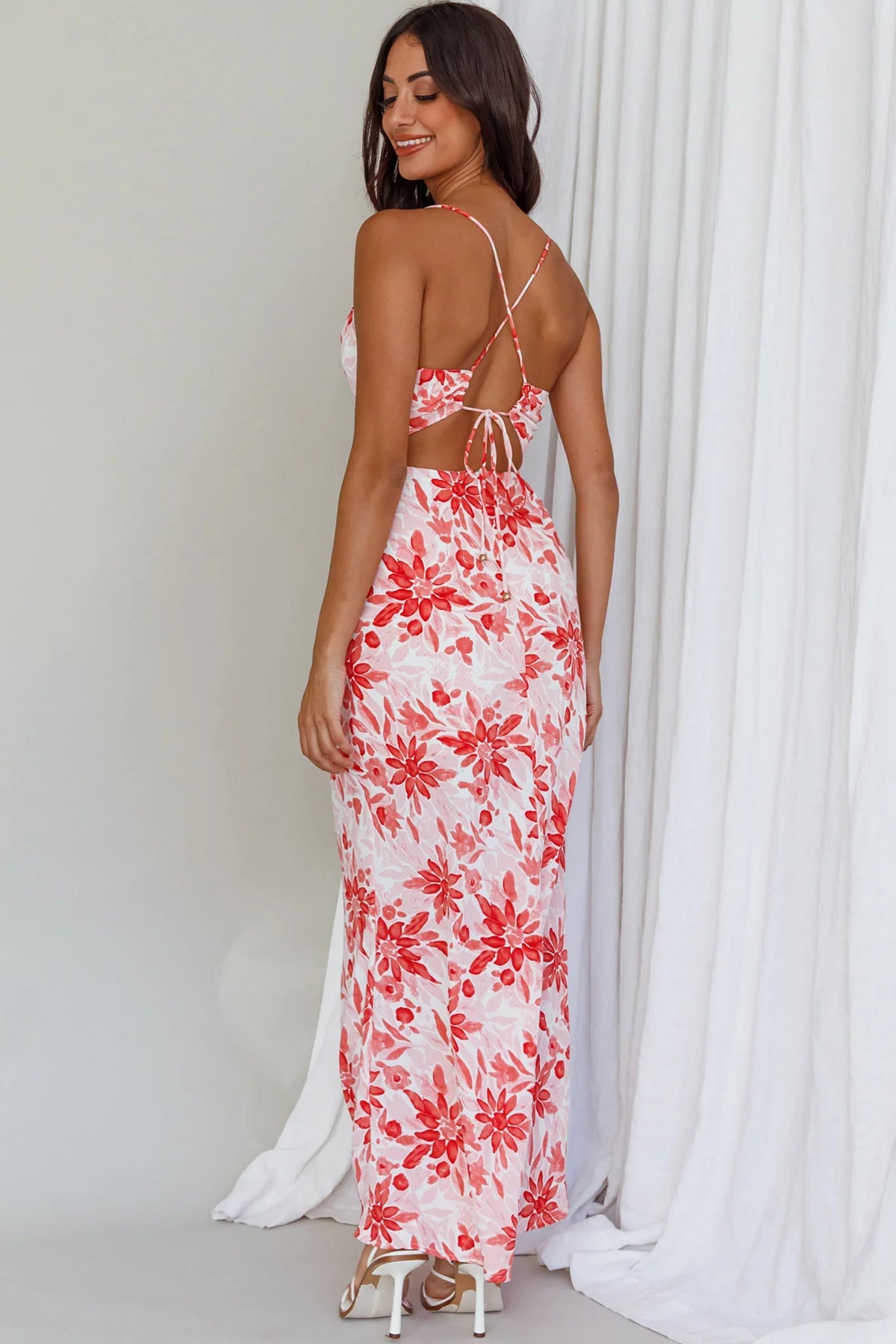 Janaina Tie-Up Back Maxi Dress Floral Red