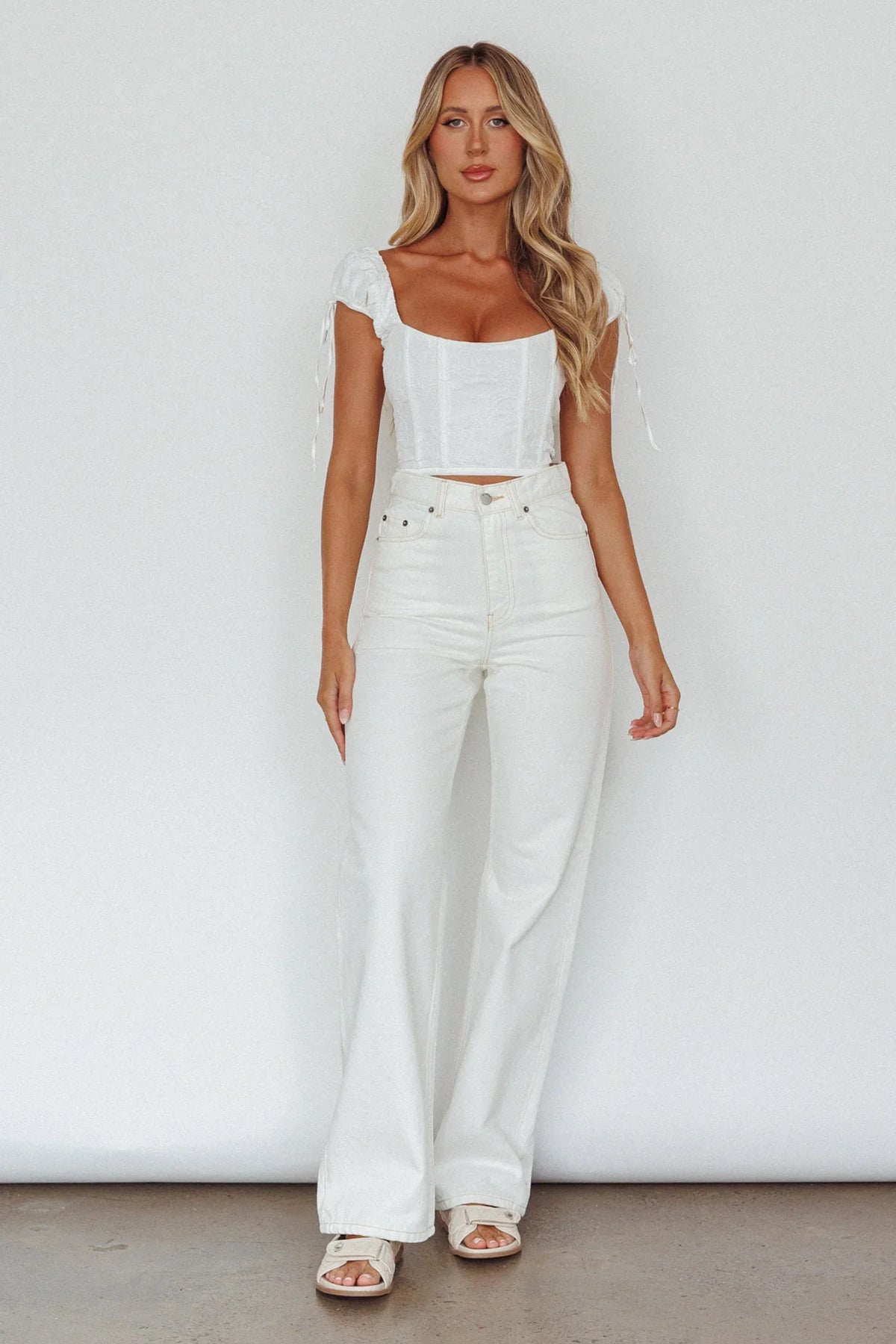 Citrine Dreams String Tie Detail Crop Top White