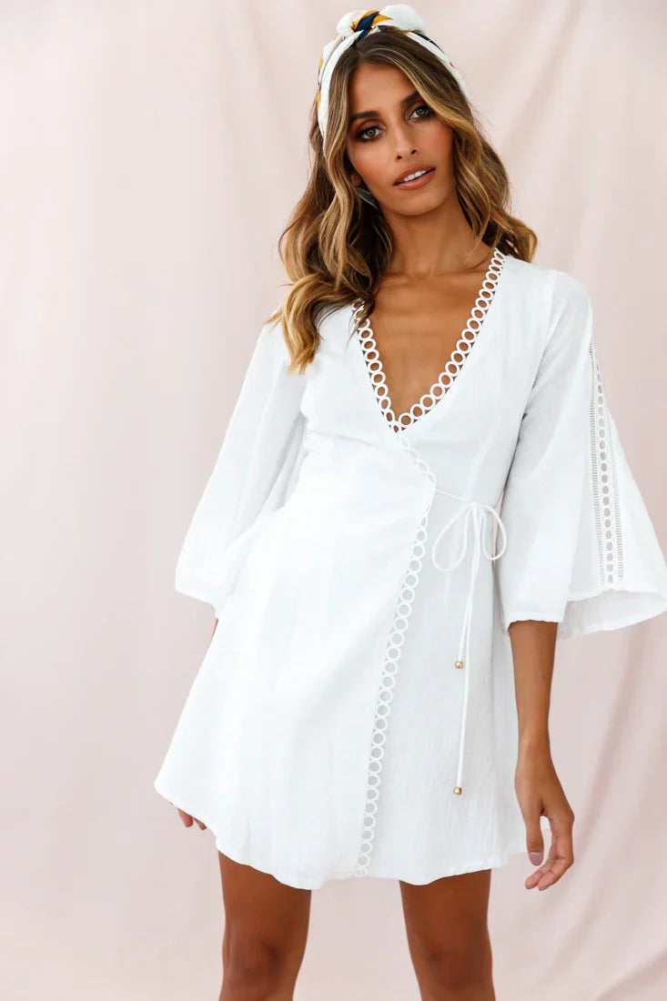 Jadee Bell Sleeve Wrap Dress White
