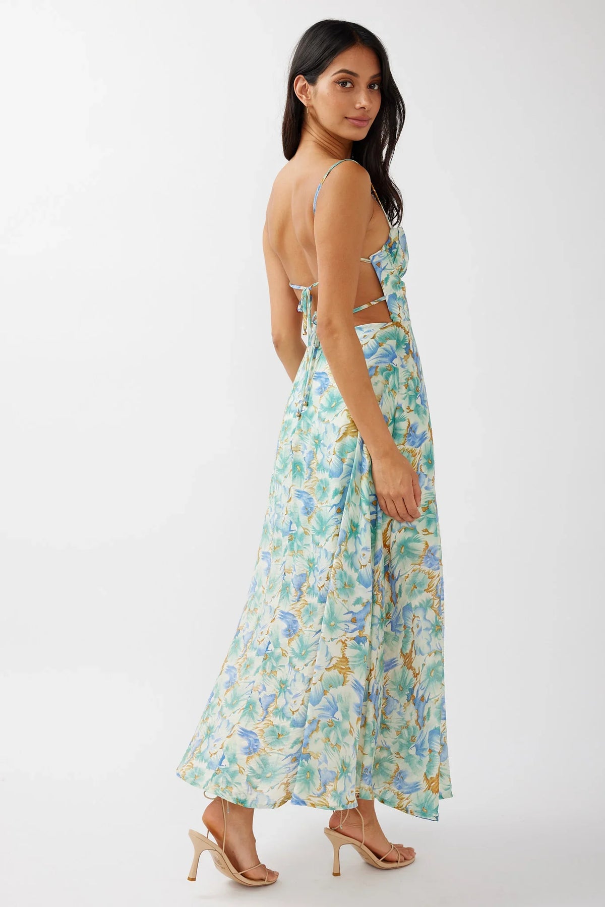 Echoes Tied Back A-Line Midi Dress Floral Green