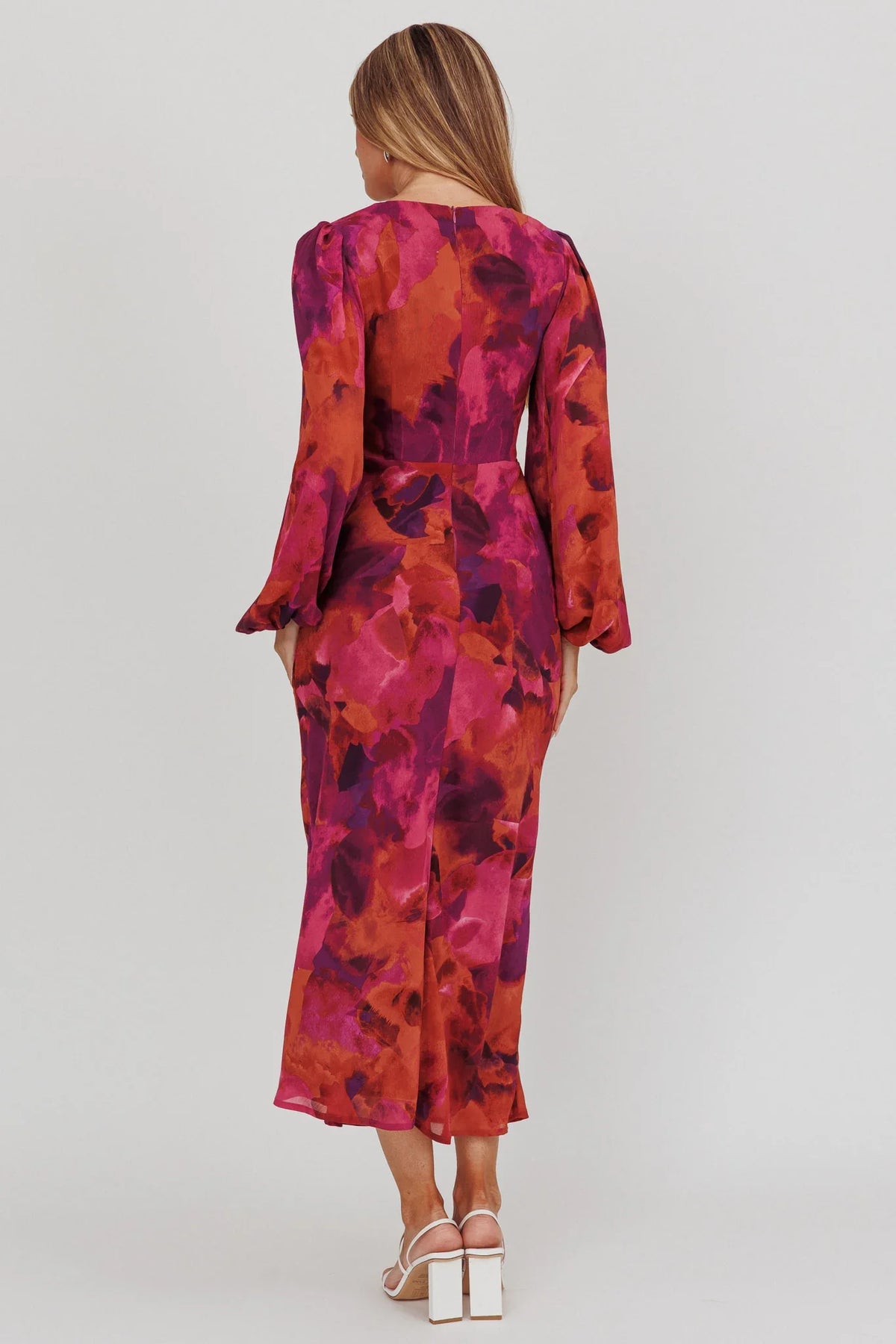Aurora Dreams Cut-Out Waist Midi Dress Dark Rose