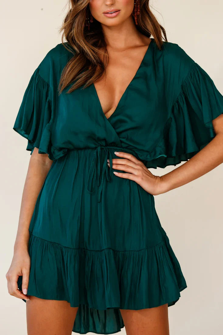 Esme V-Neckline Drawstring Waist Dress Jade