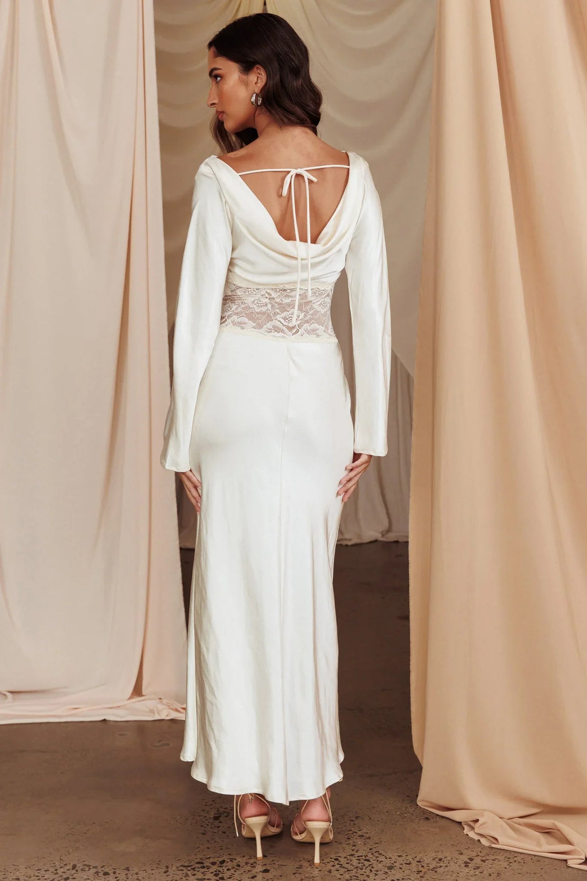 Loveland Lace Insert Cowl Back Dress Oyster