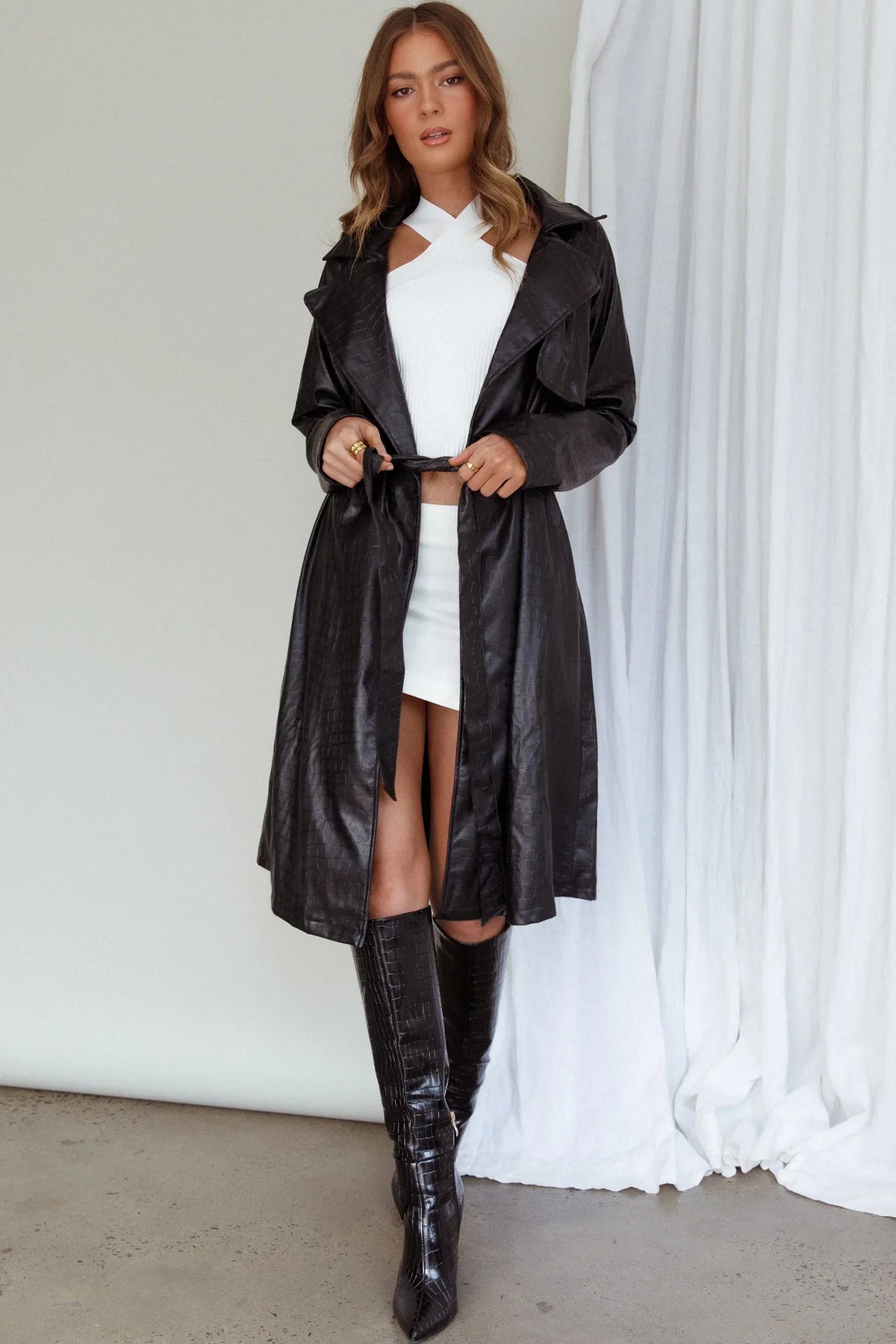 Wilhelmina Long Jacket Embossed Black