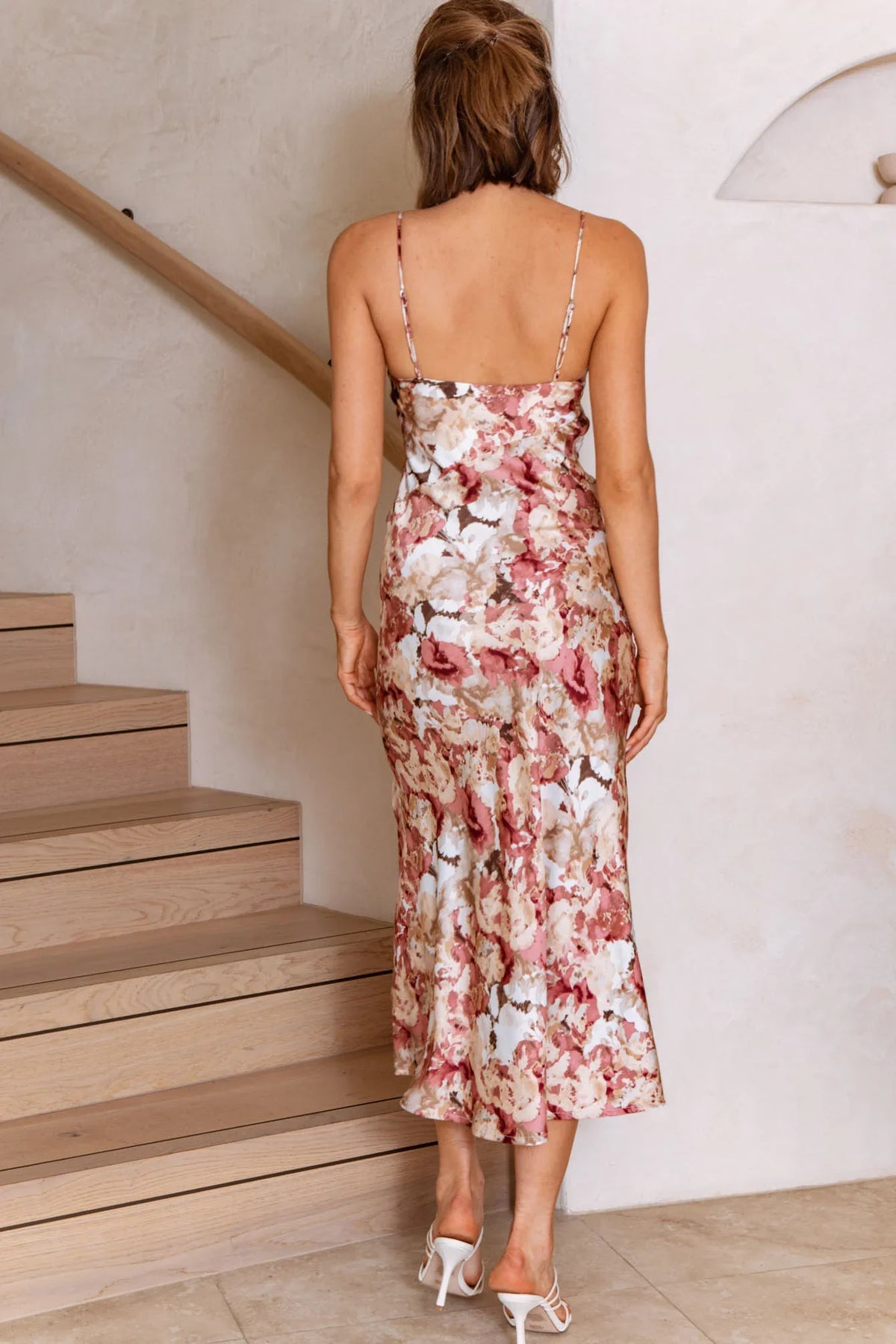 Well Versed Pleated Bust Front Split Dress Floral Abstract Print Rose