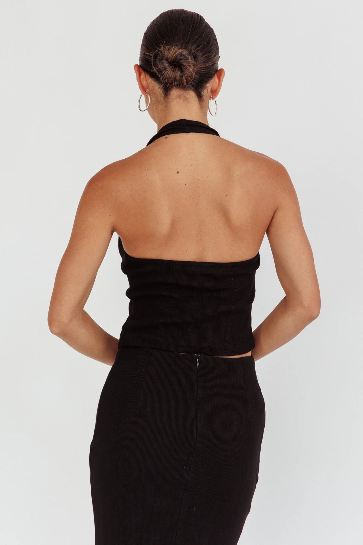 Blackthorn Halter Neck Rosette Top Black