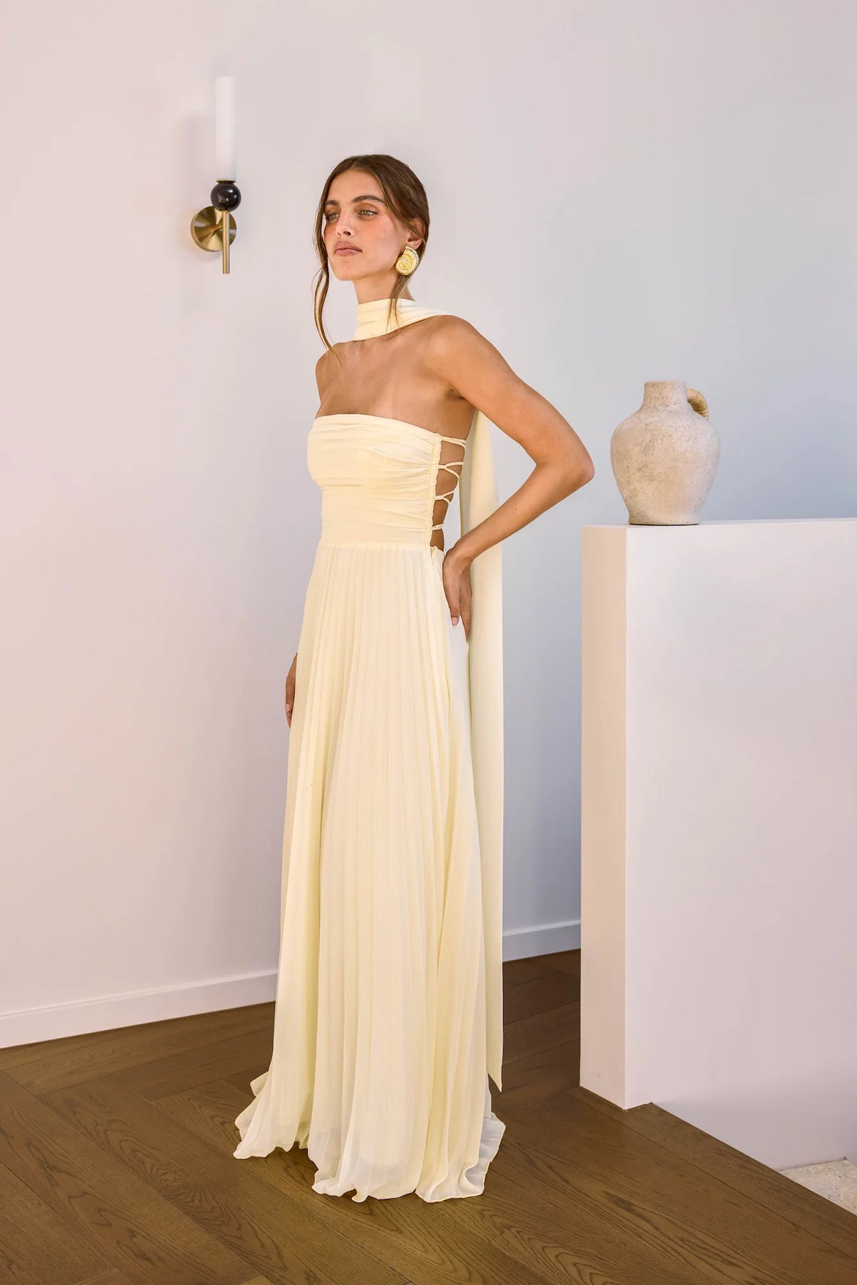 Rosewater Roads Strapless Maxi Dress Yellow