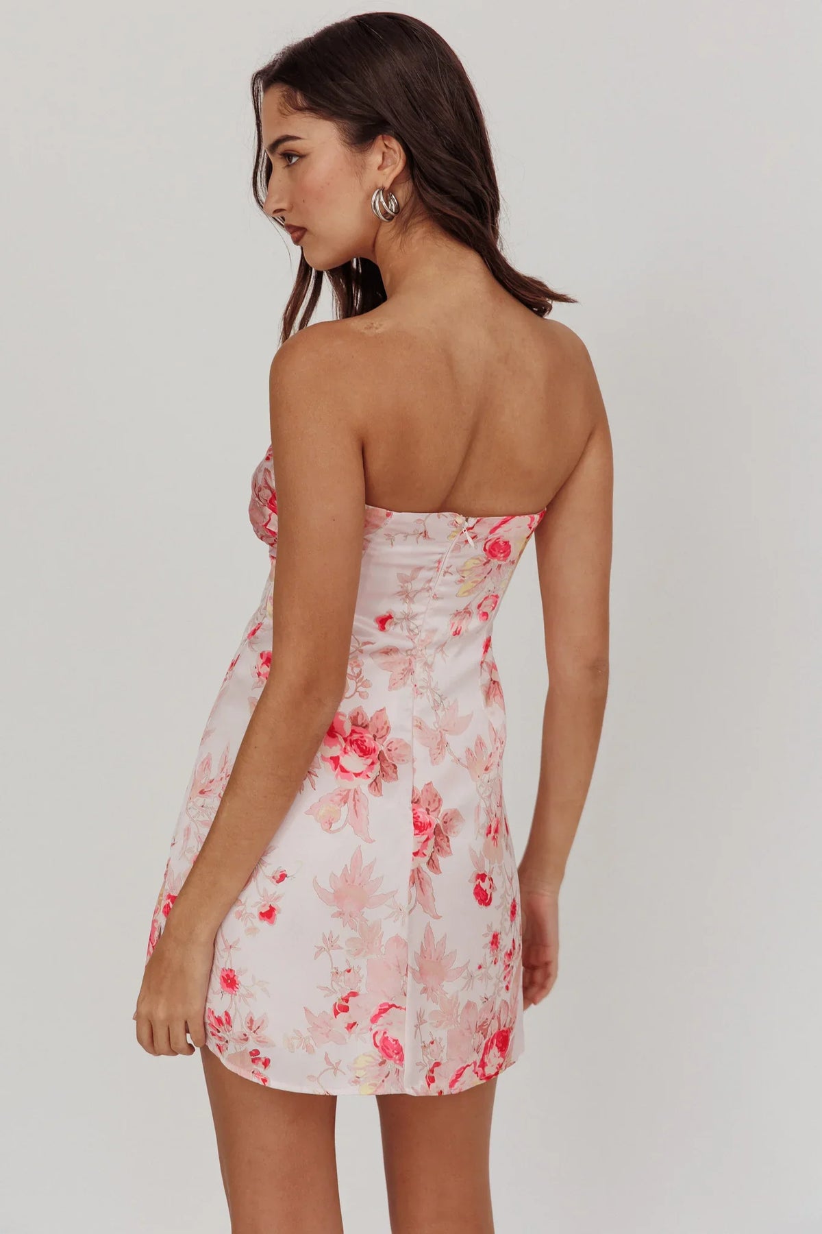 Sian Strapless Sweetheart Mini Dress Floral Pink