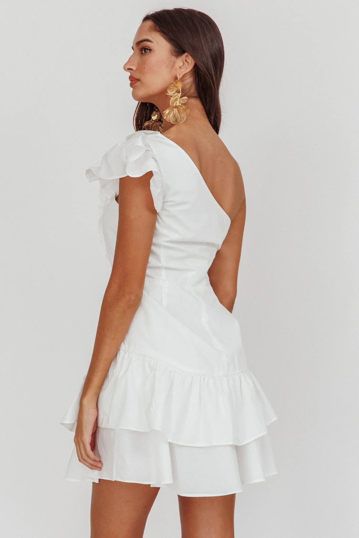 Koko One-Shoulder Ruffle Mini Dress White