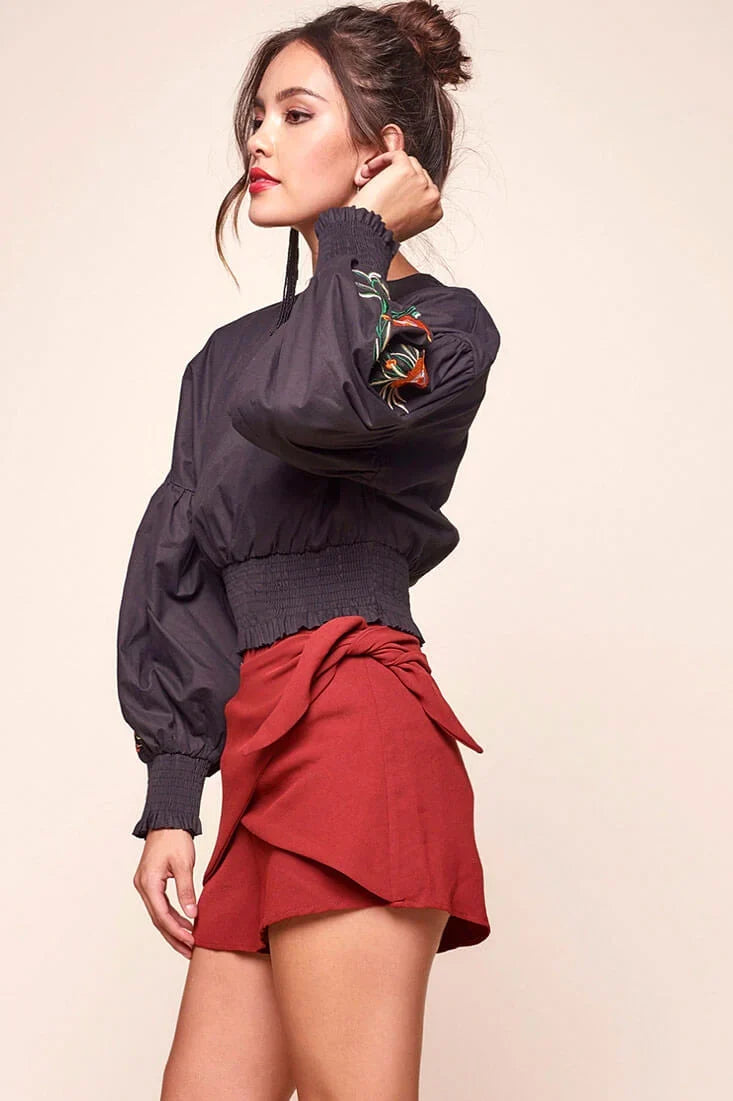 Simone Dressy Wrap Shorts Burnt Orange