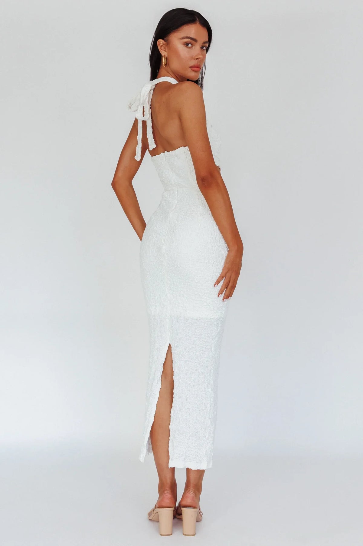 Zadriana Halterneck Textured Midi Dress White