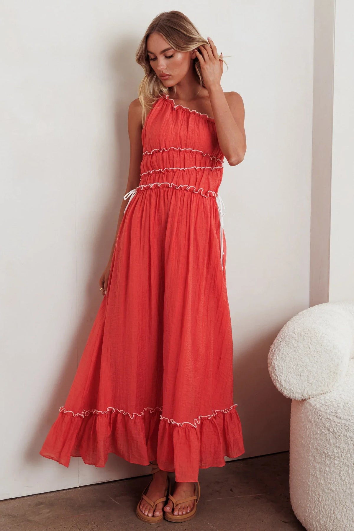 Ballad One-Shoulder Maxi Dress Coral
