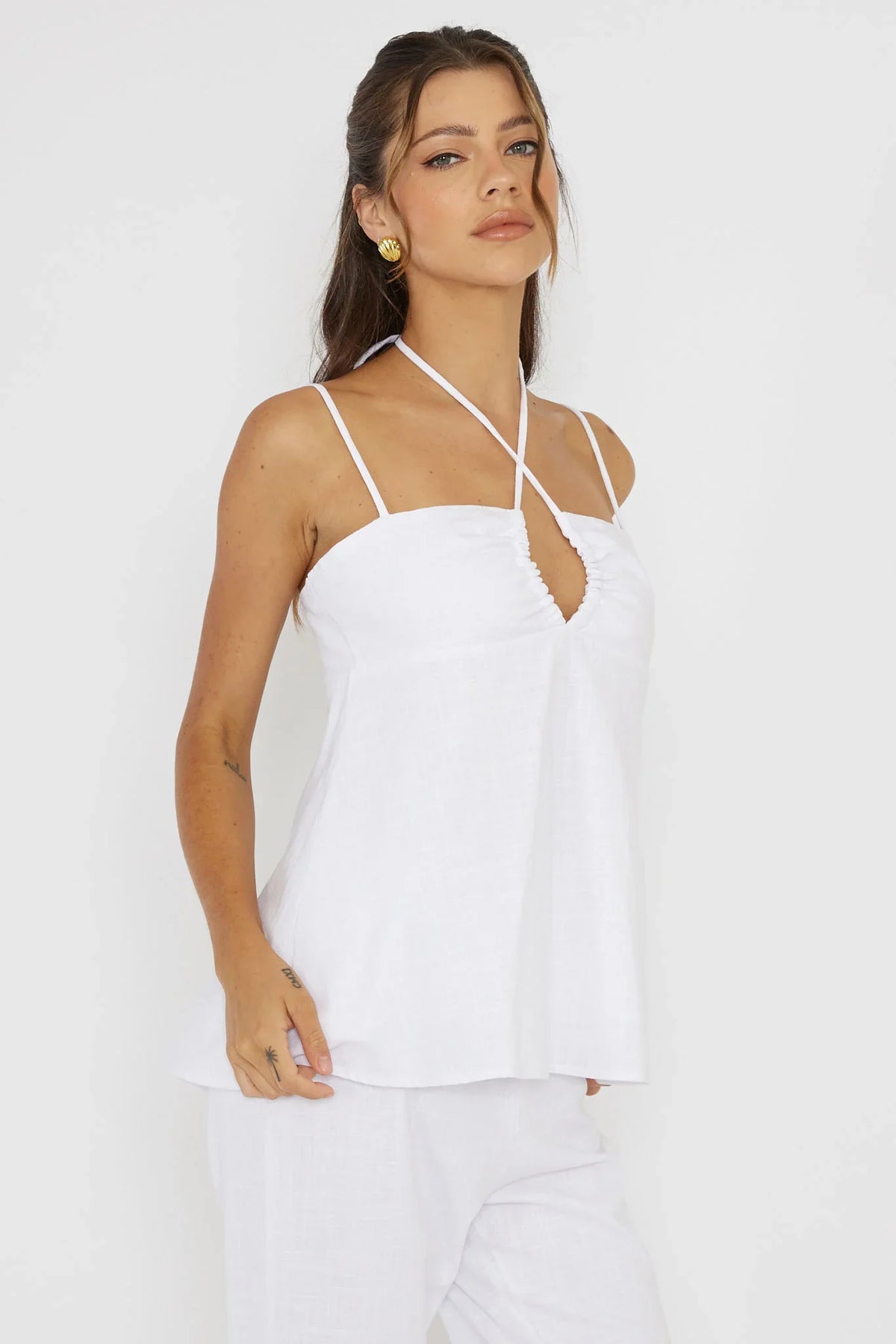 Freestyle Neck Tie Top White