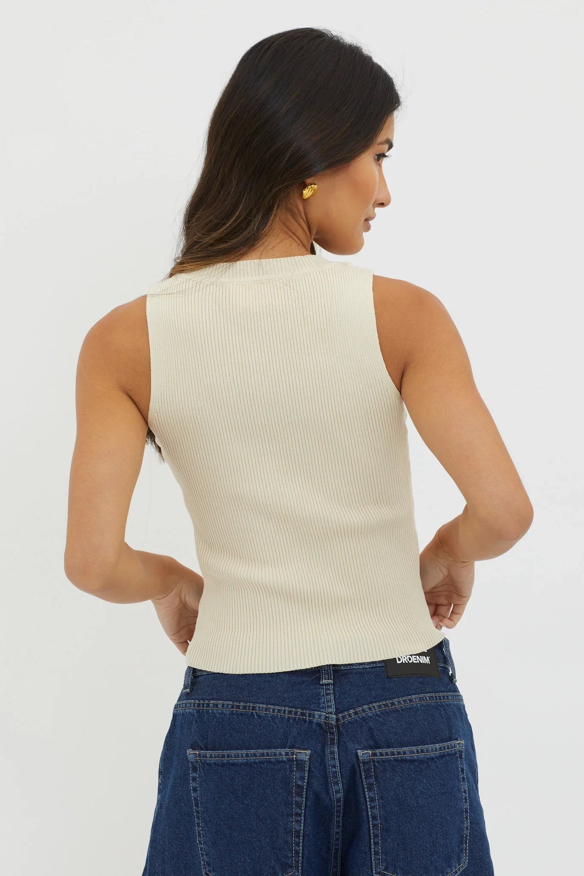 D'Lila V-Neck Ribbed Knit Top Cream