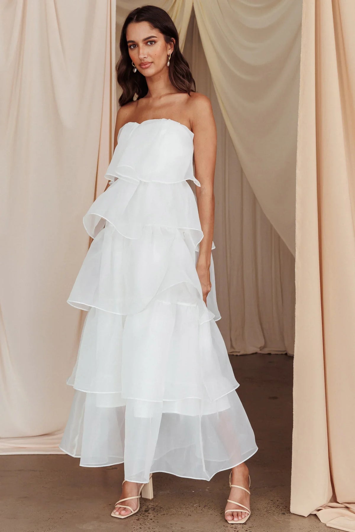 Behati Tiered Layer Midi Dress White