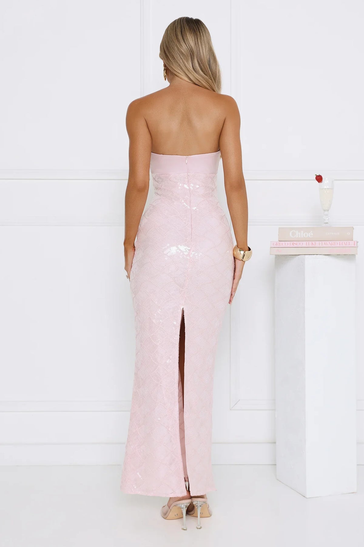 Saltwater Siren Strapless Sequin Maxi Dress Pink