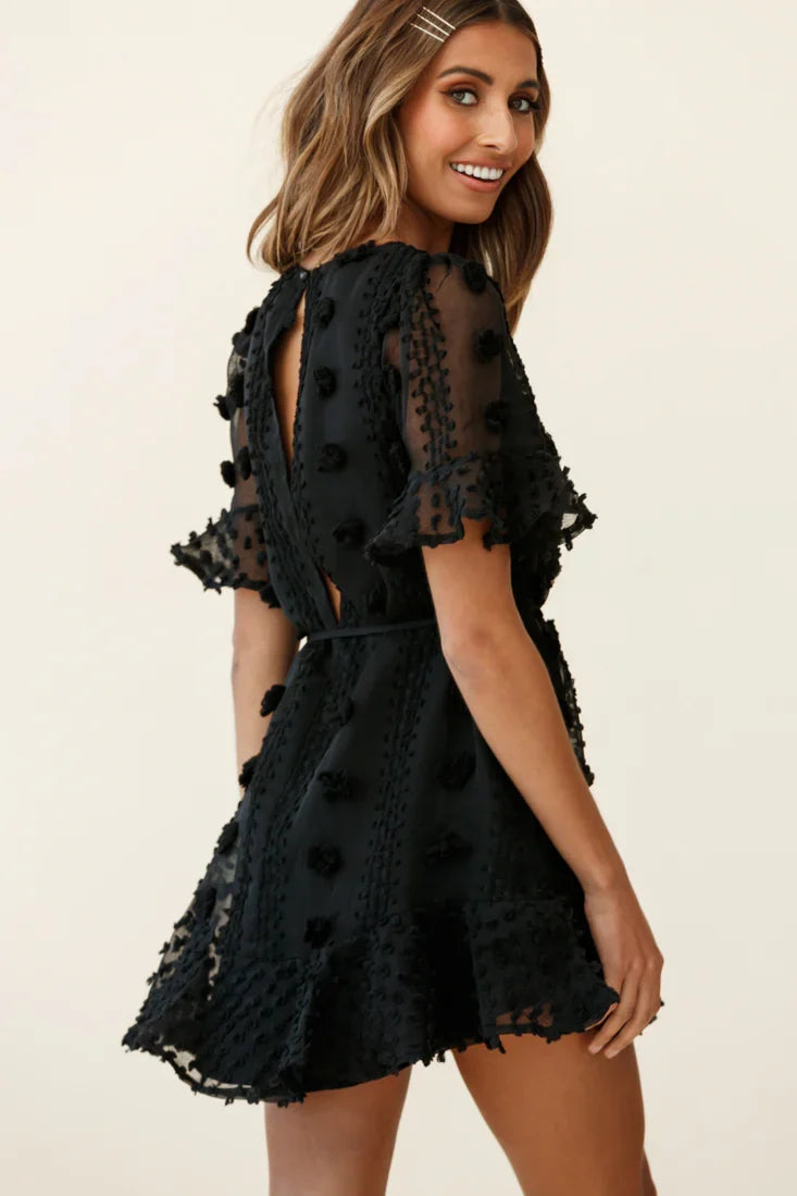 Maleny Embellished Fluted Hem Dress Black