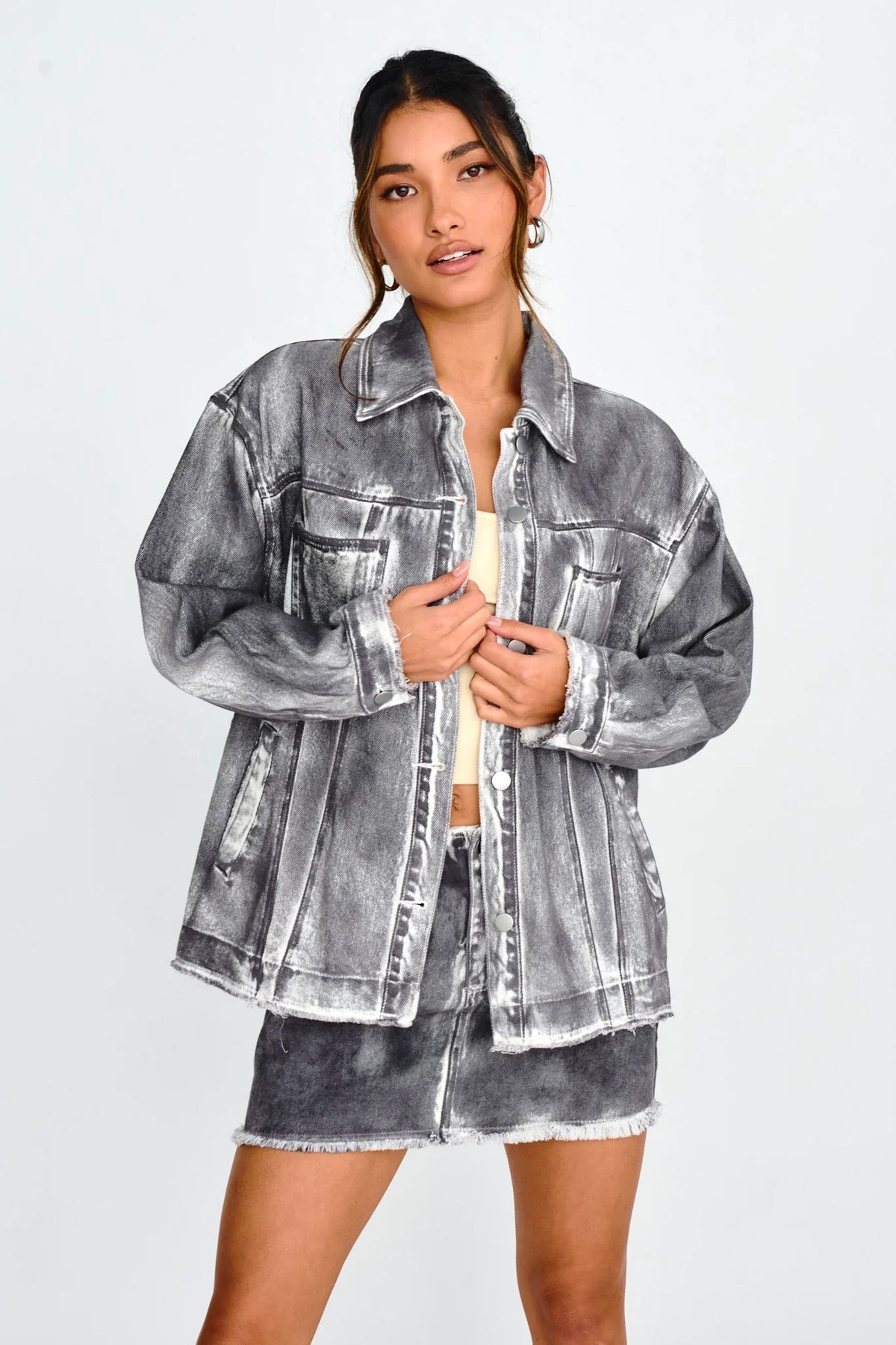 Decoy Distressed Jean Jacket Black/White