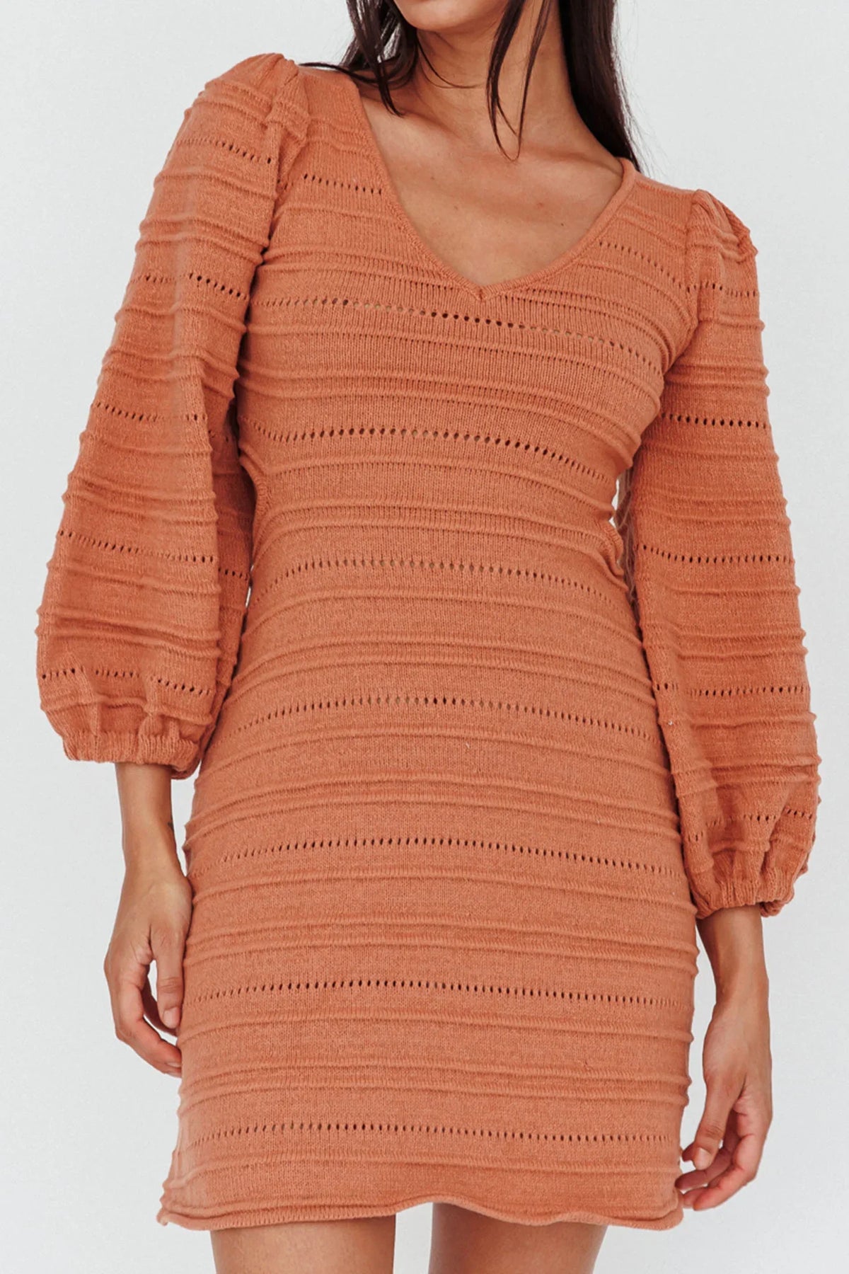 Meredith Long Sleeve Cut-Out Mini Dress Cinnamon