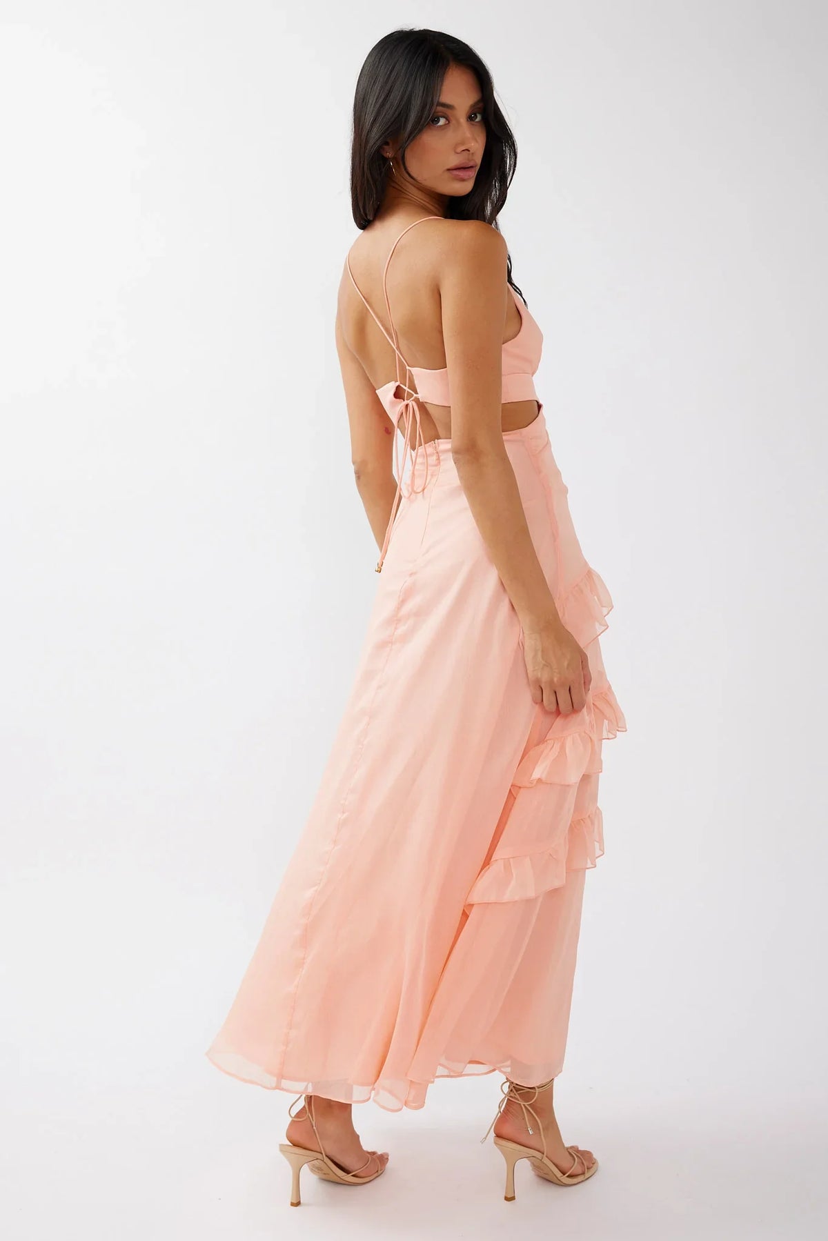 Joss Ruffle Trim Cut-Out Dress Rose