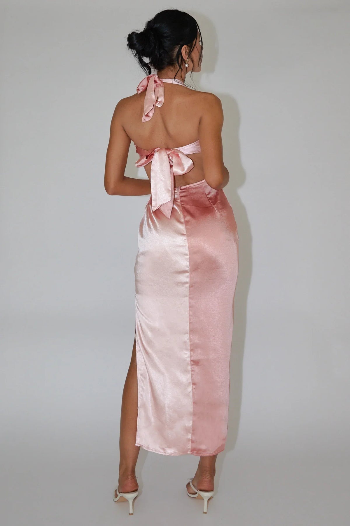Harlequin Halterneck Satin Maxi Dress Blush