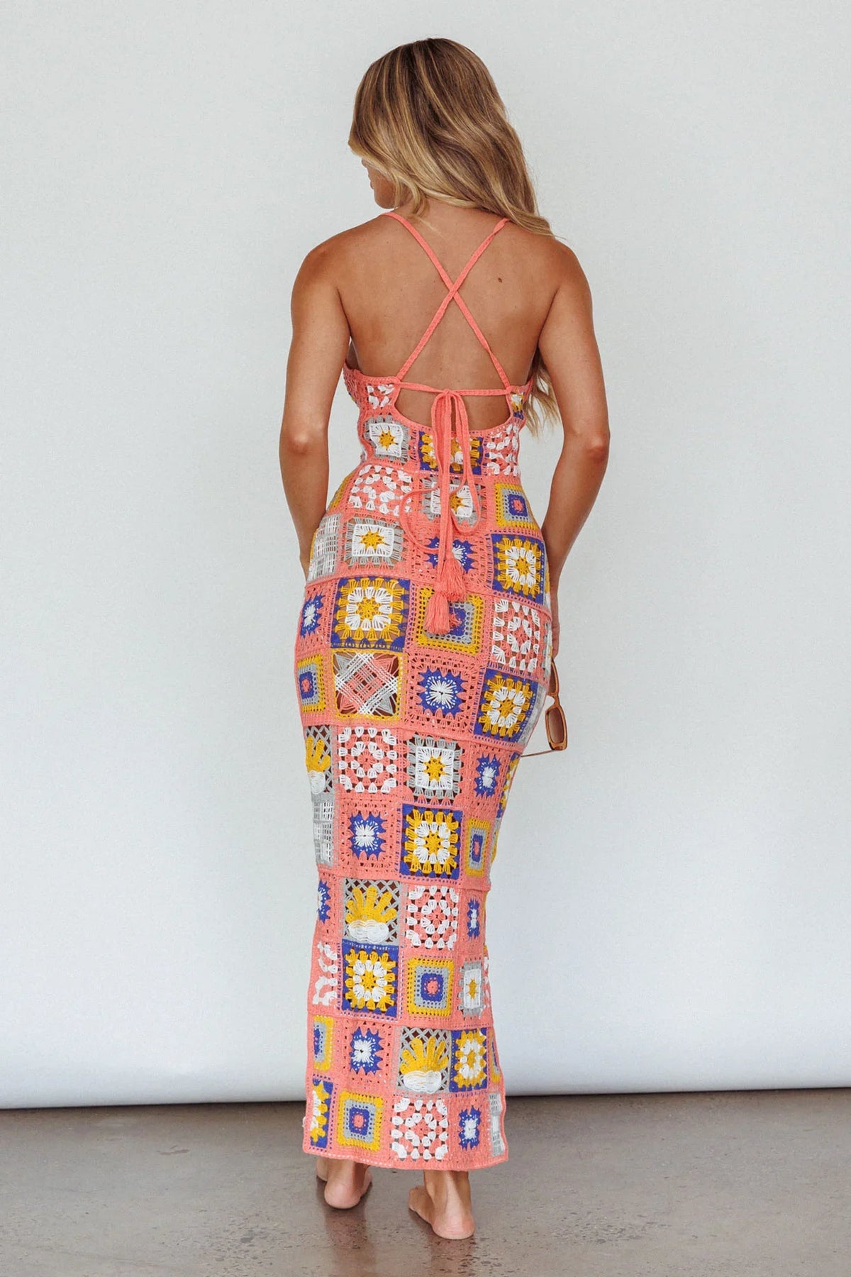 Bali Babe Crochet Maxi Dress Pink Multi