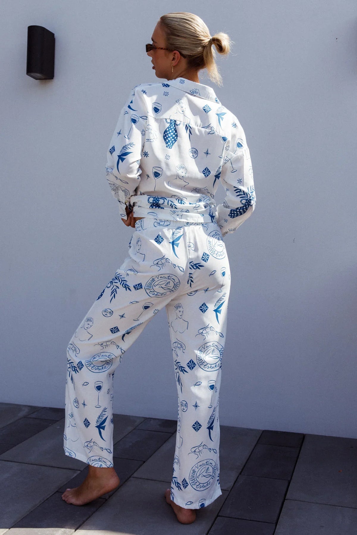 Weekend Bliss Pants Printed White