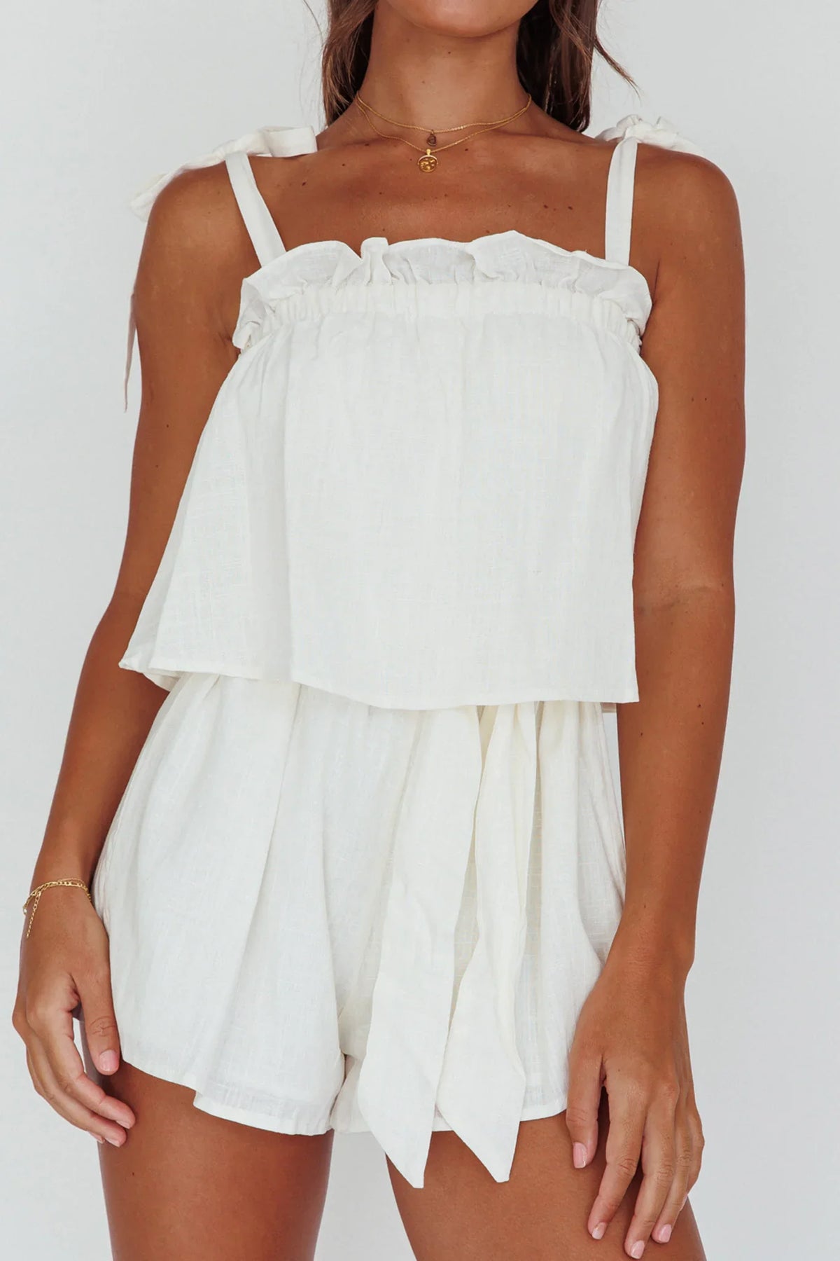 Minnow Tied Shoulder Romper White