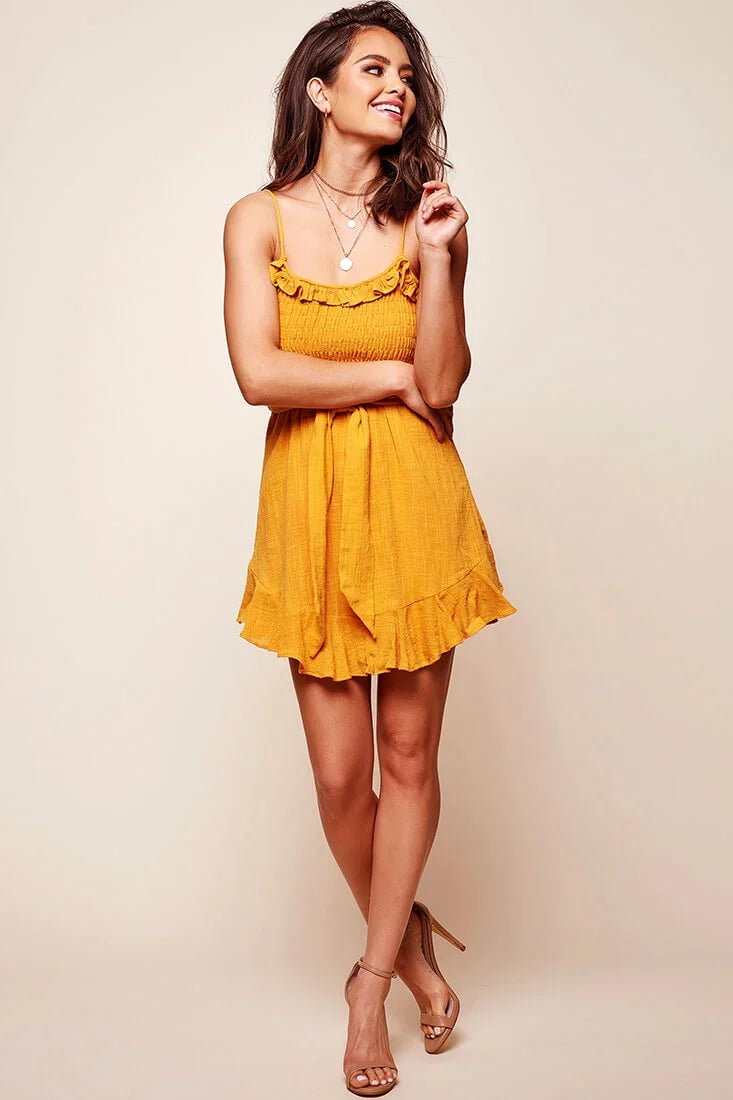 Mika Shirred Bust Swing Dress Mustard
