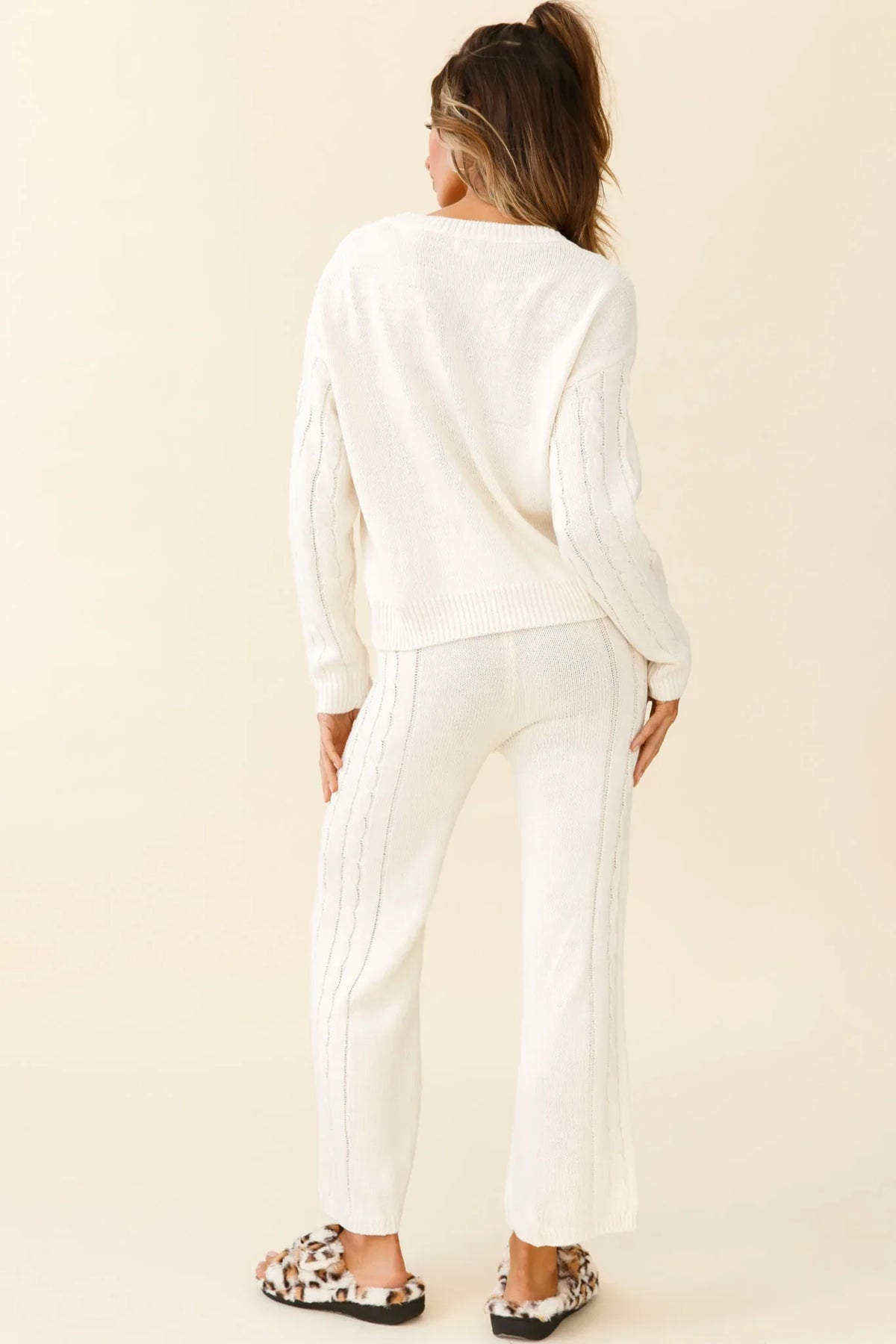 Atlas Cable Knit Accent Pants Cream