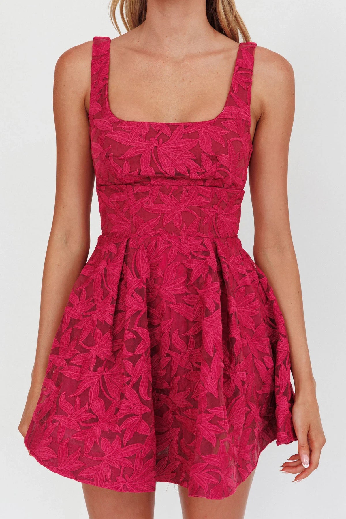 Miley Embroidered A-Line Mini Dress Fuchsia