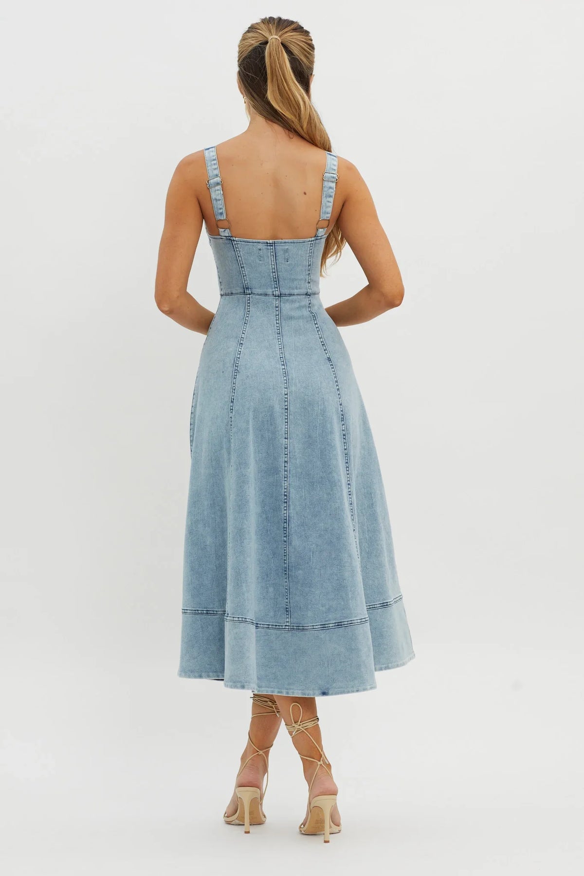 Emilio Pleated Bust A-Line Midi Dress Denim Blue