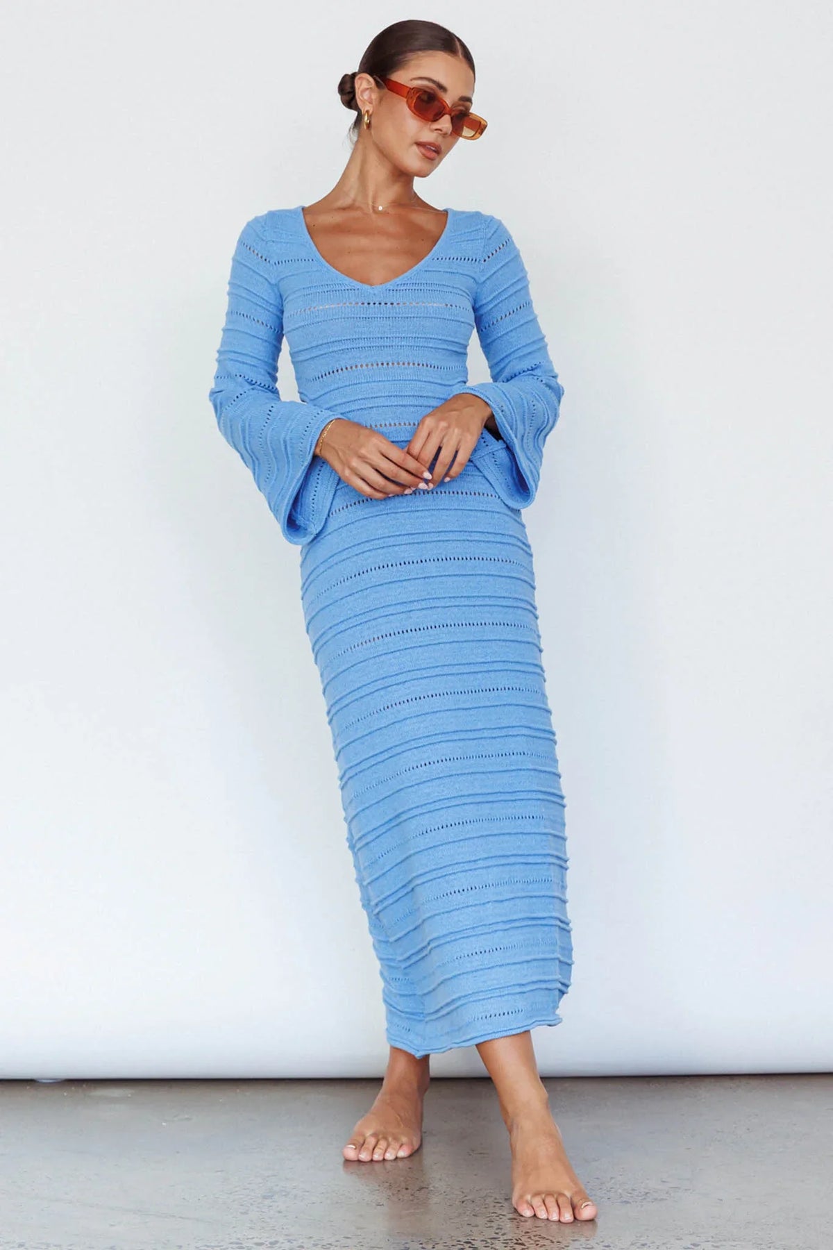 Meredith Long Sleeve Cut-Out Maxi Dress Blue