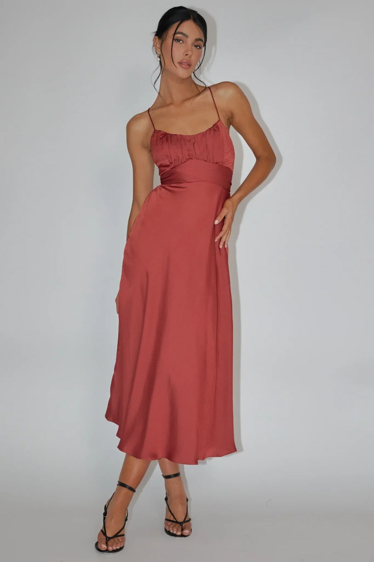 Linka Cami Strap Midi Dress Chocolate
