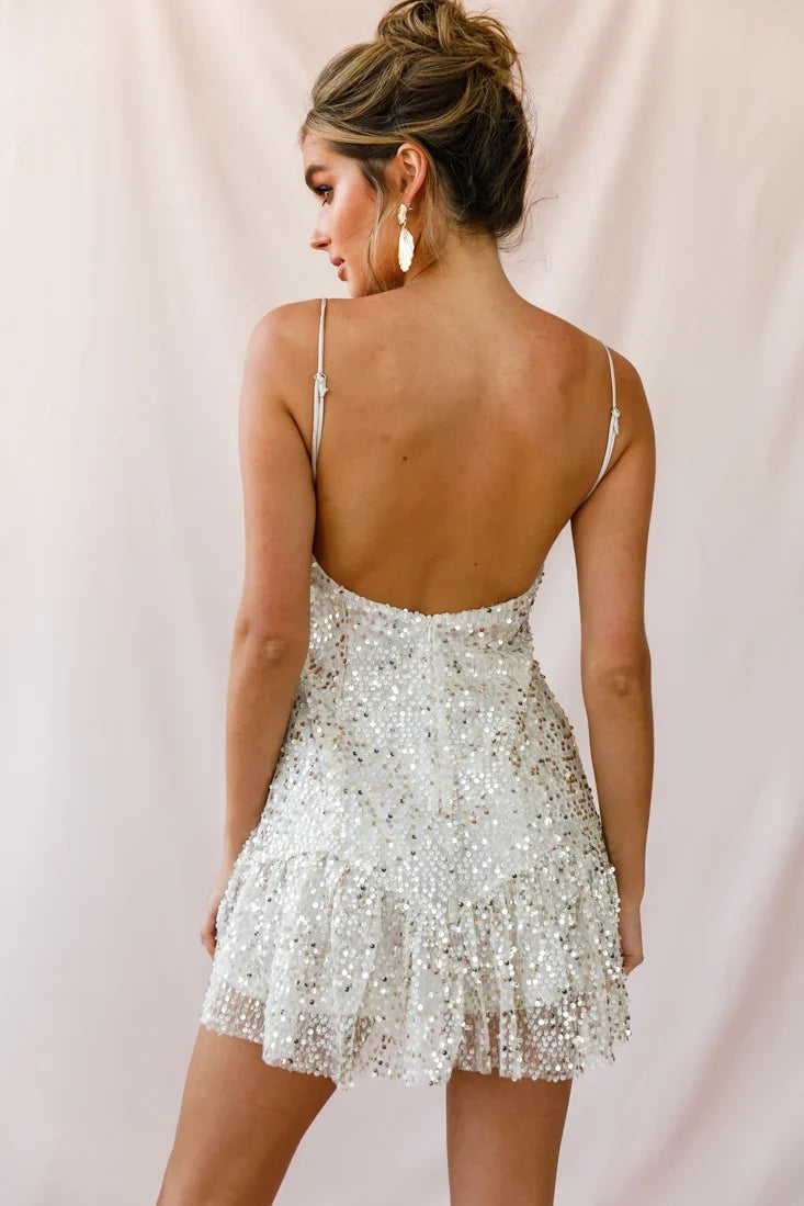 Shine Spaghetti Strap Sequin Mini Dress Champagne