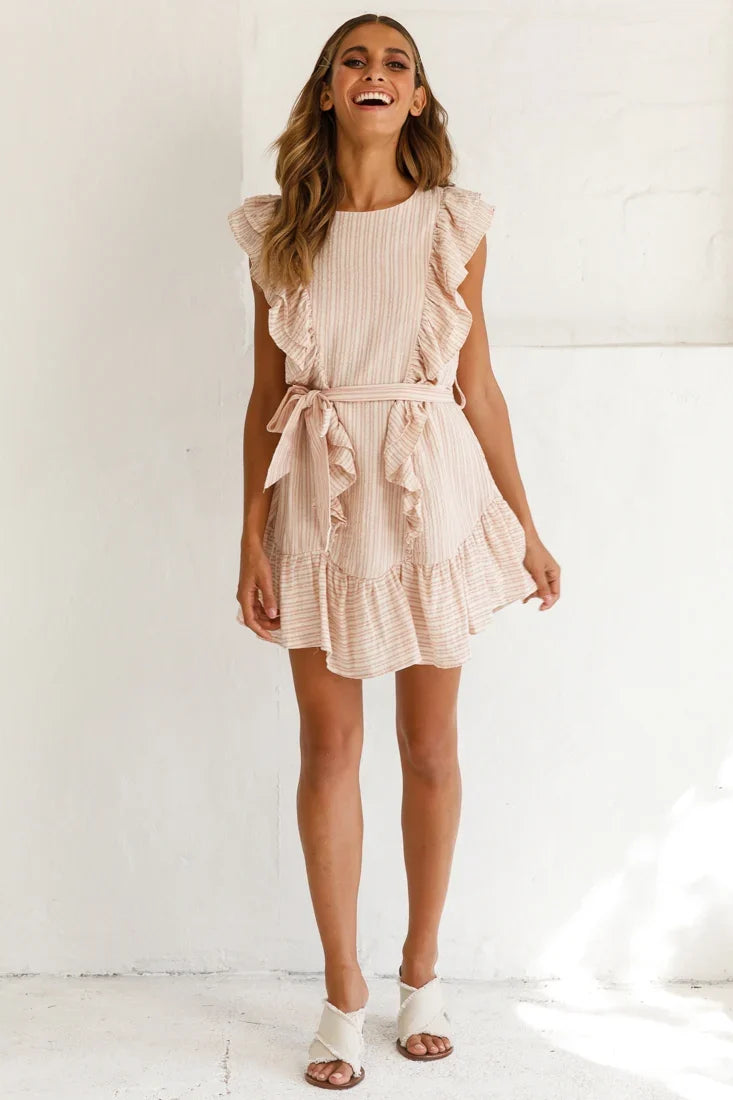 Easy Breezy Sleeveless Swing Dress Stripe Print Blush