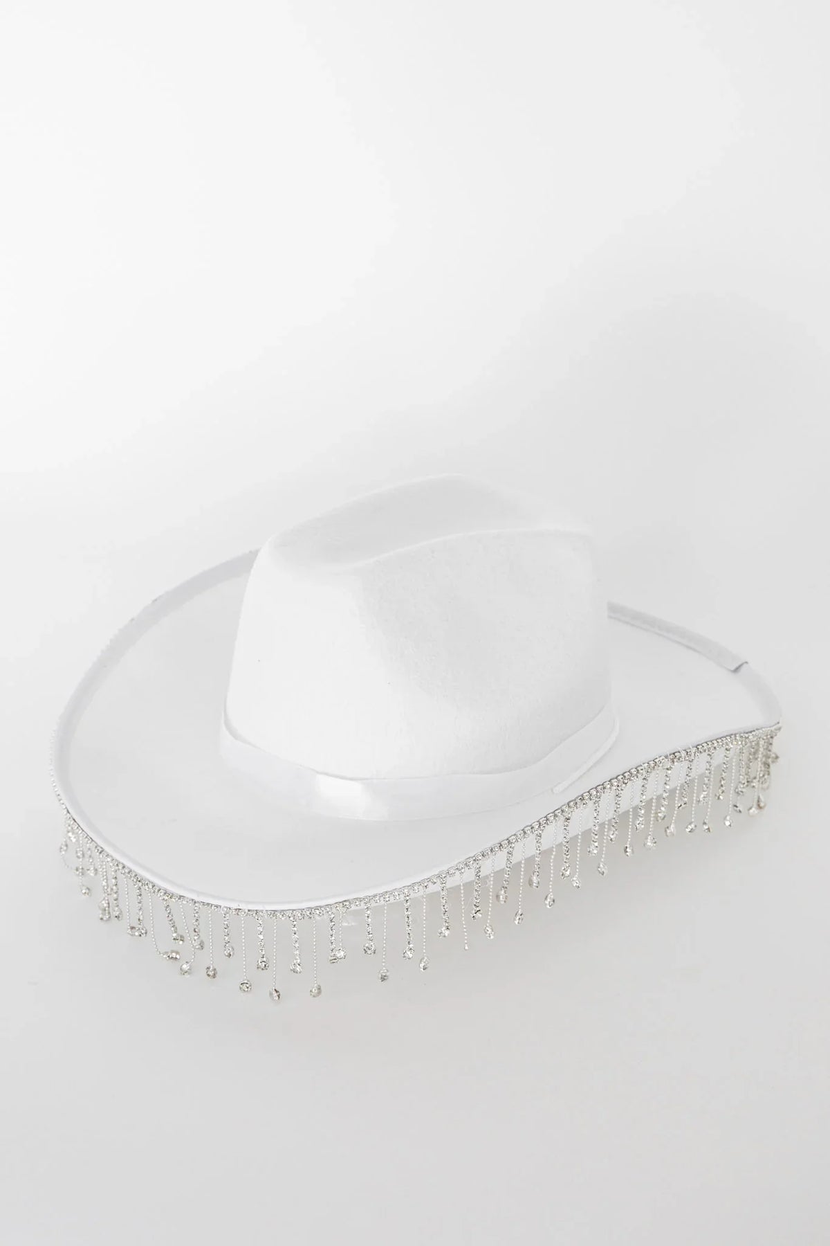 Dolly Diamante Fringe Cowboy Hat White