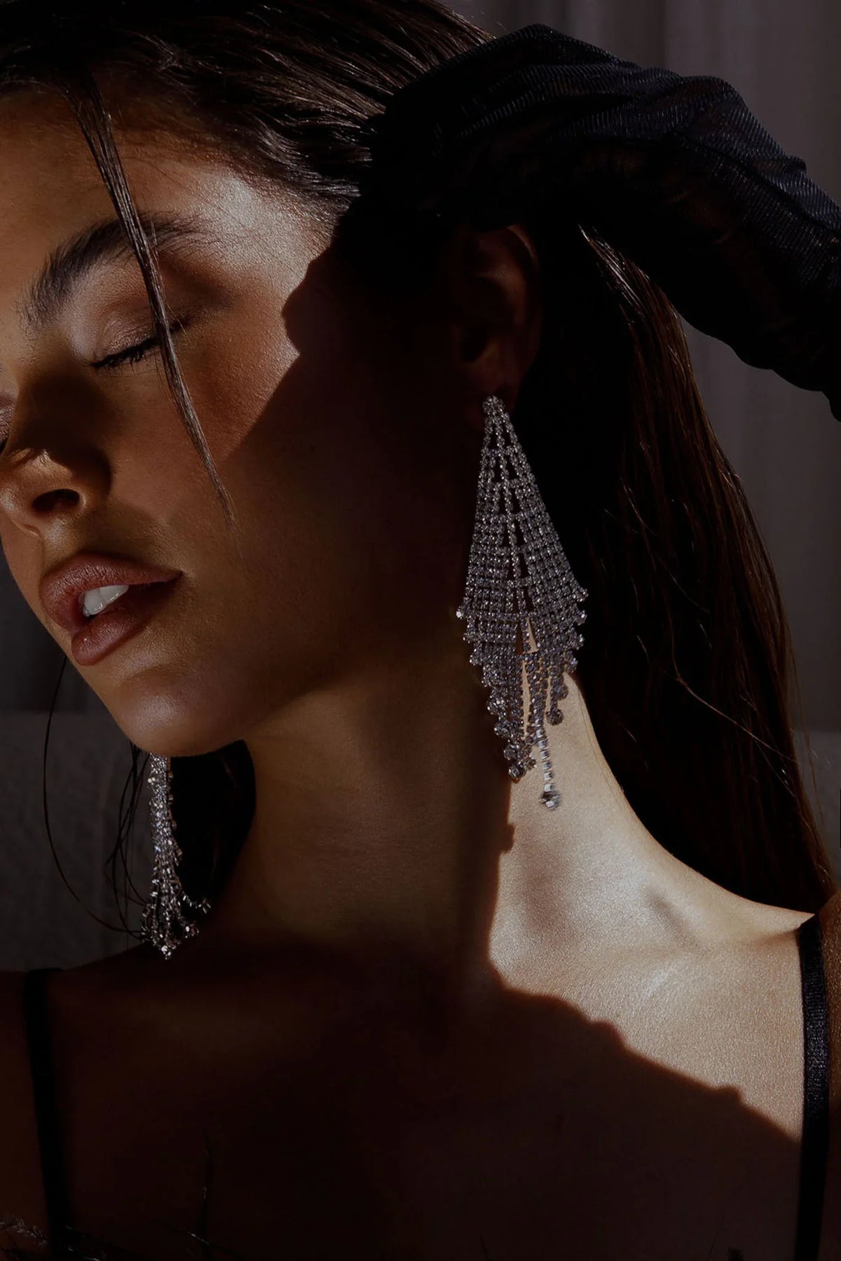 Rani Diamante Tassel Earrings Silver
