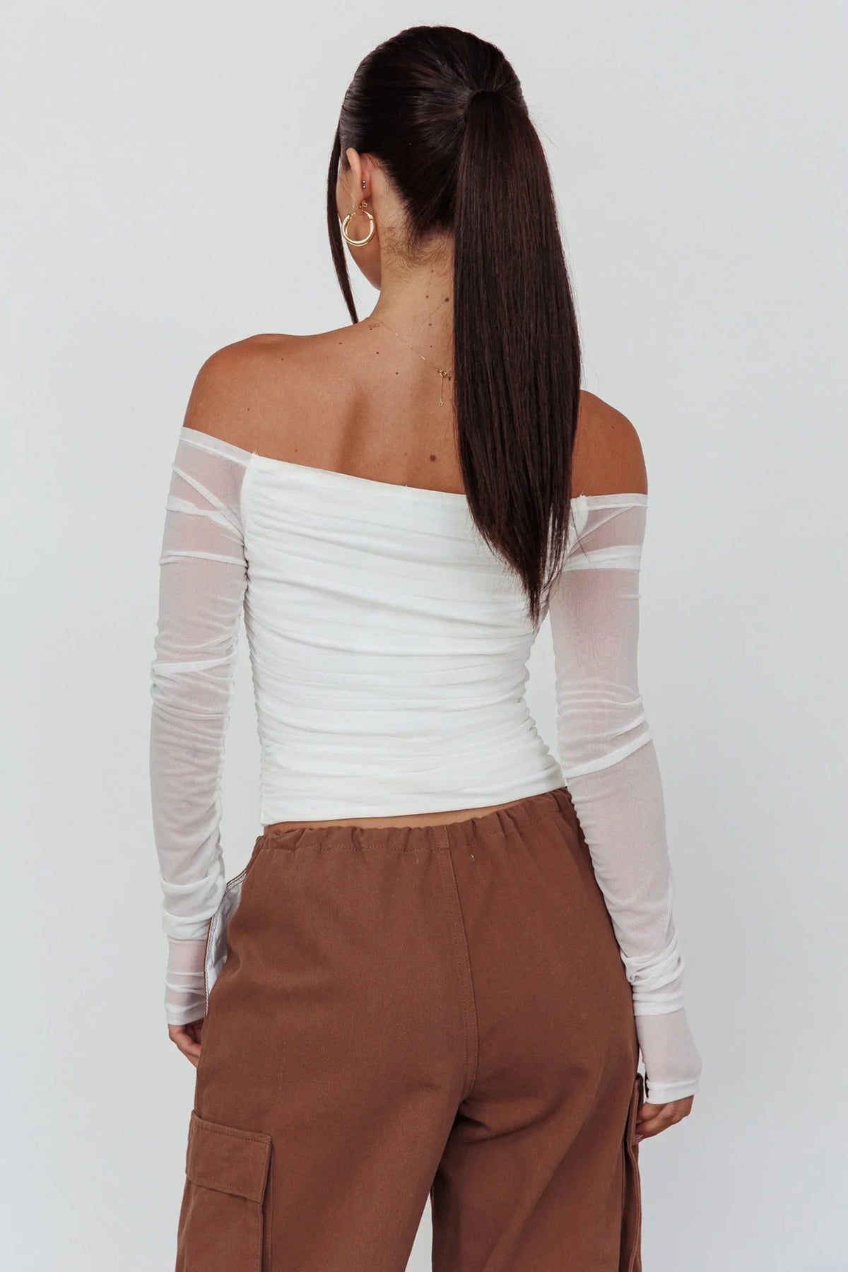 Ronda Off-Shoulder Sheer Sleeve Top White