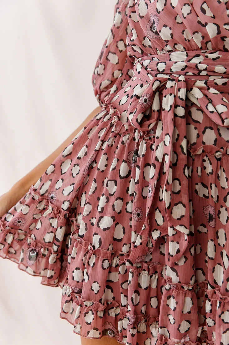 Cherish Bow Shoulder Ruffle Detail Dress Rose