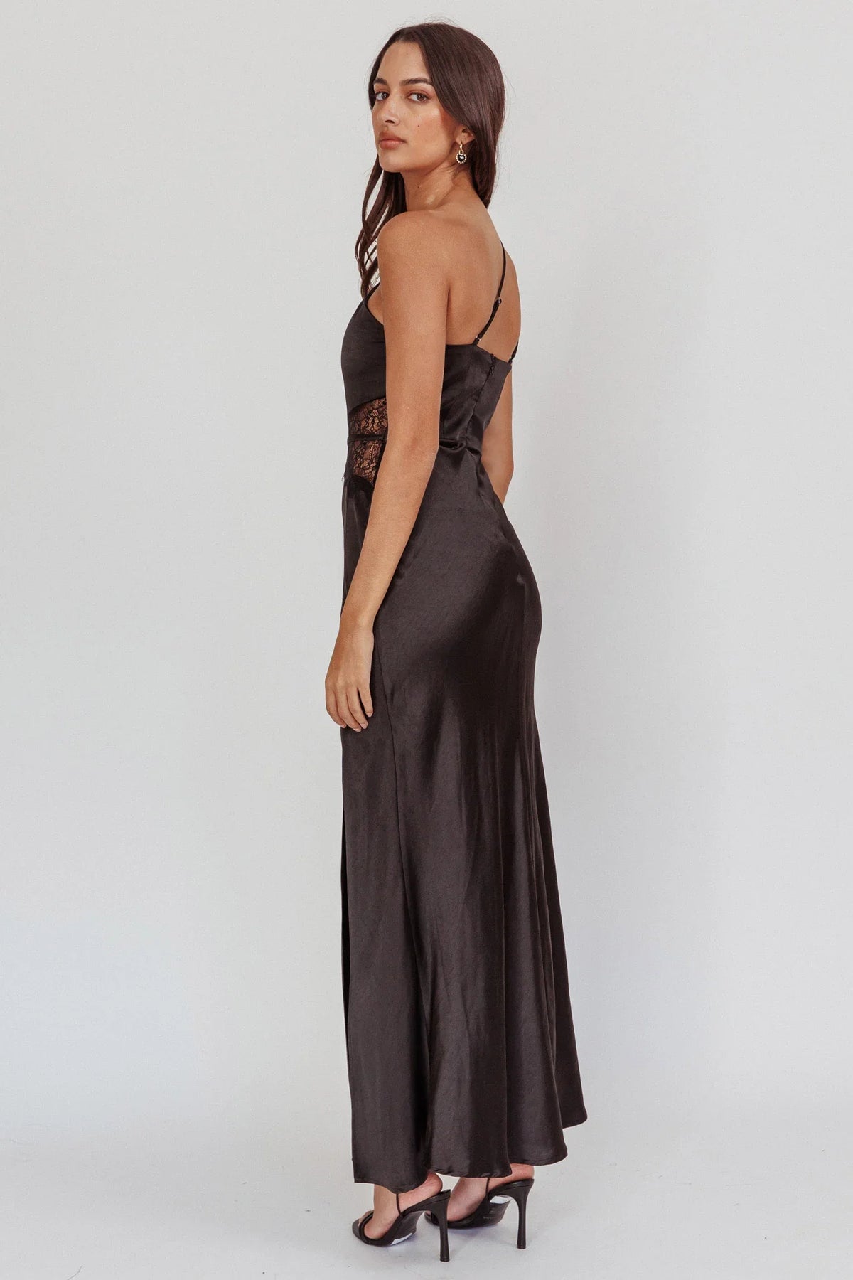 Tarly Lace Waist One-Shoulder Maxi Dress Black