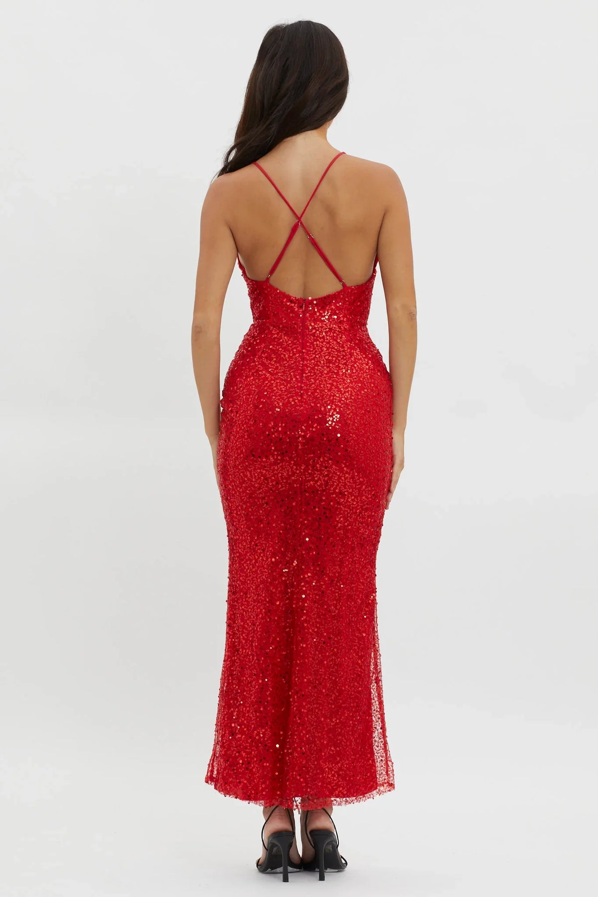 Glitter Nights Plunging Neckline Sequin Dress Red
