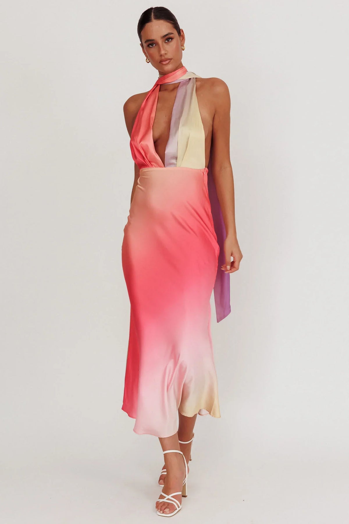 Italia Azure Halterneck Maxi Dress Tangerine