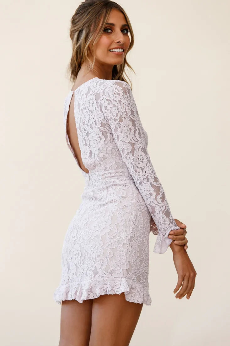Tilly Lace Overlay Ruffle Trimmed Back Dress Nude