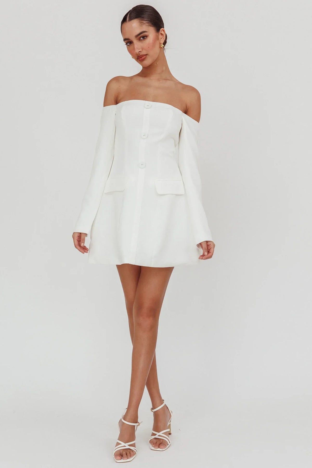 Cherry Wine Off Shoulder Mini Dress White