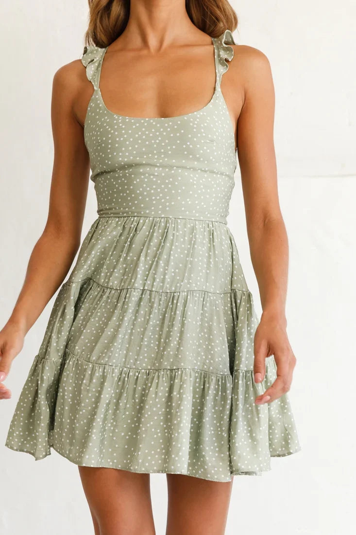 Allegra Fluted Hem Lace-Up Back Dress Olive