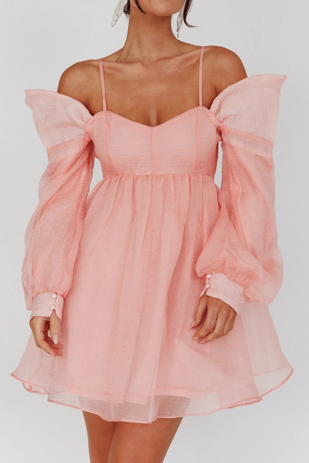 Yasi Long Sleeve Babydoll Mini Dress Peach