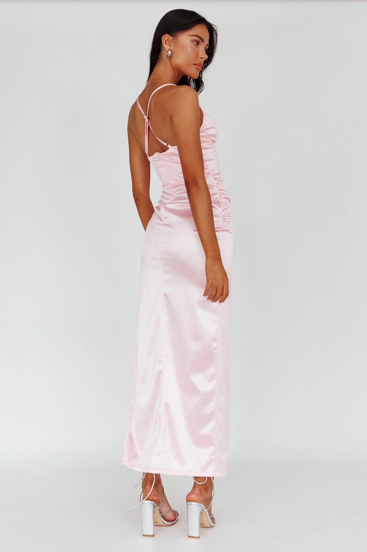 Cierra Thigh Split Maxi Dress Baby Pink
