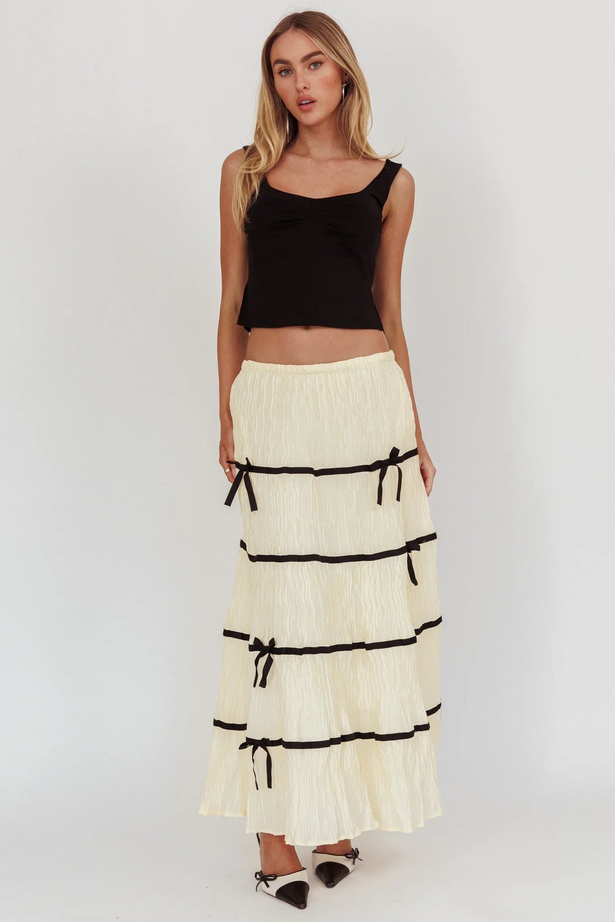 Tunnel Of Love Contrast Bow A-Line Maxi Skirt Natural