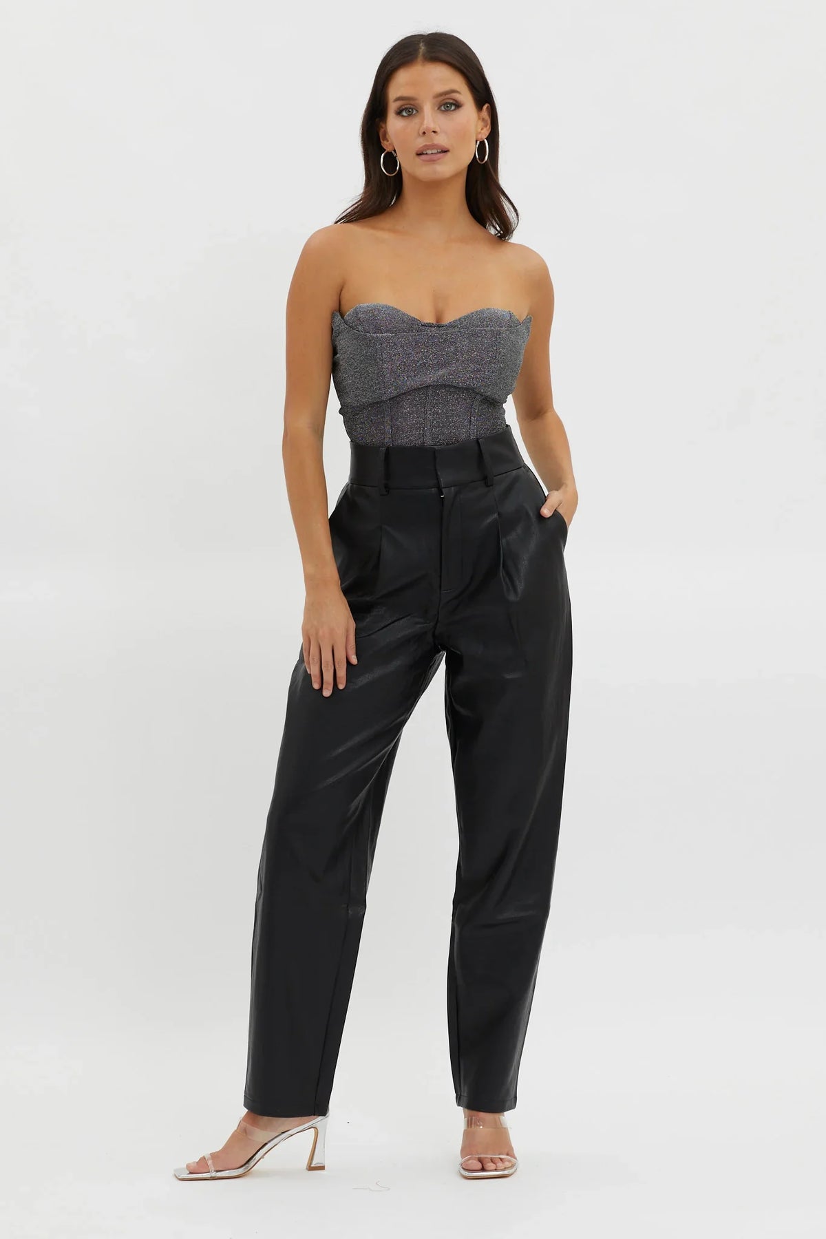Milky Way Strapless Sparkle Bodysuit Silver